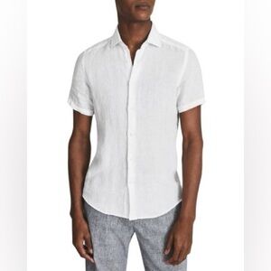 Reiss Holiday Slim Fit Short Sleeve Linen Shirt‎ White Size Small New With Tags